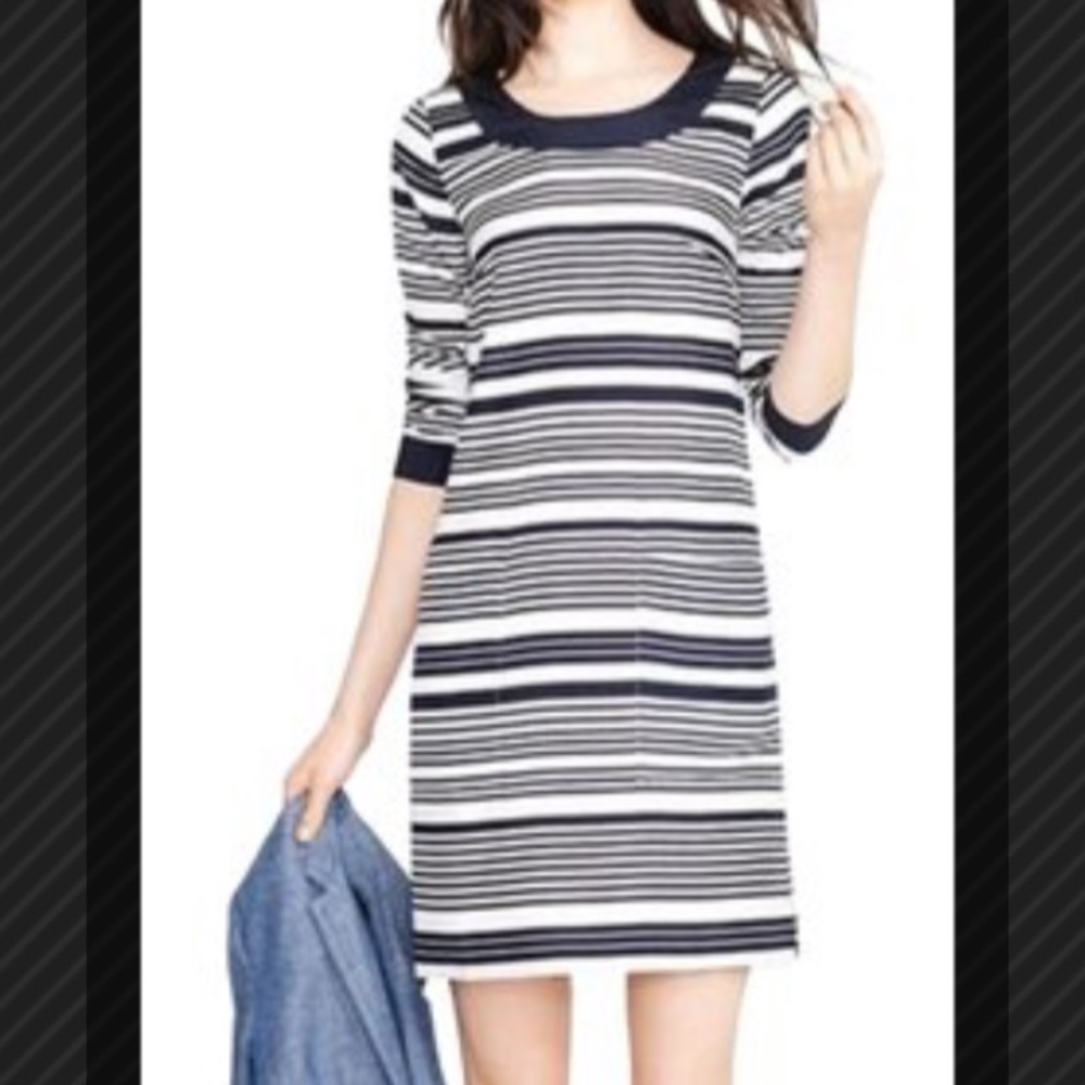 J Crew Boat Neck Navy Striped Mini Dress Pockets